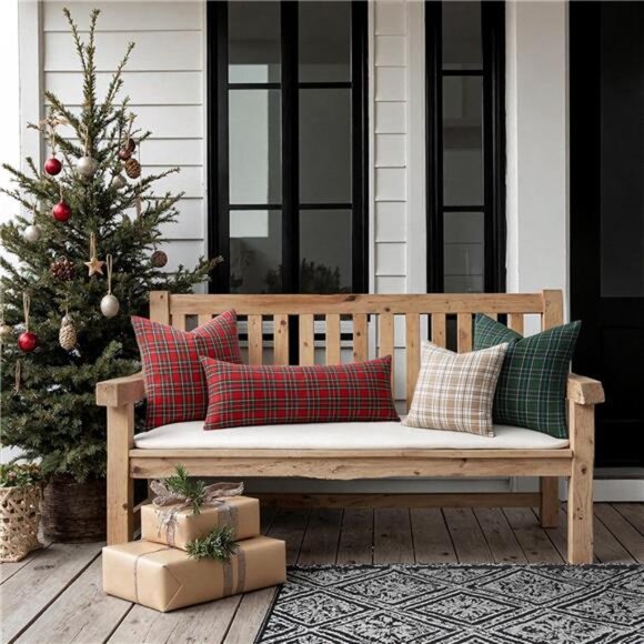 Christmas Set of 2 Scottish Tartan Plaid Throw Pillow Covers Farmhouse Classic - Picture 5 of 7